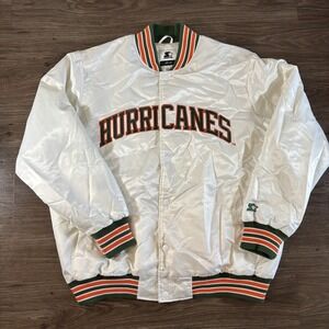 Starter NCAA Miami Hurricanes Bomber Satin Jacket Size XXL White Sewn Quilted